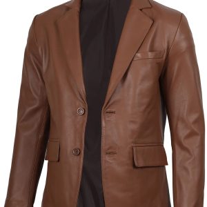 Men's Cognac Brown Real Leather Blazer