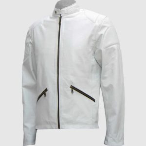 Slim White Leather Jacket