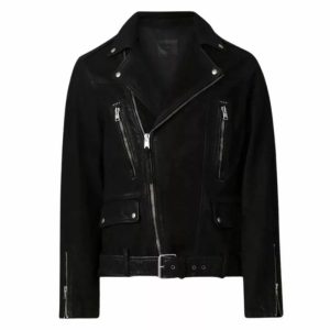 Mens Black Leather Suede Biker Jacket
