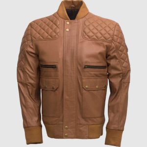 Quilted Tan Bomber Jacket