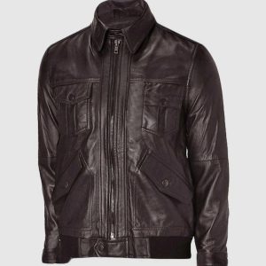 Brown Leather Bomber Jacket