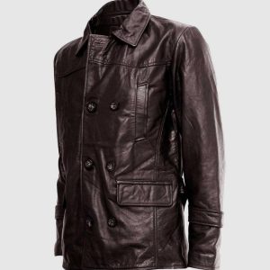 Brown Leather Reefer Jacket