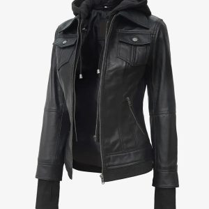 Tralee Women's Black Hooded Leather Jacket