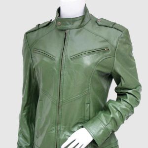 Green Leather Biker Jacket