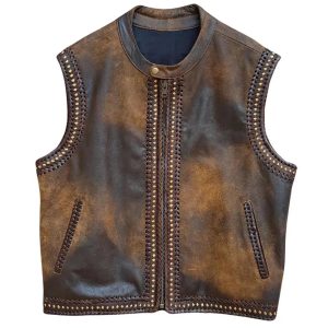 Mens Distressed Brown Leather Vest