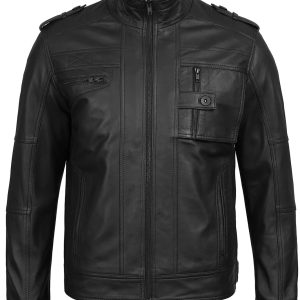 Tavares Men's Matte Black Biker Style Leather Jacket