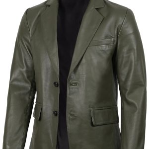 Men's Dark Green Real Leather Blazer