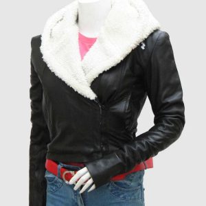 Black Leather Jacket with Fur