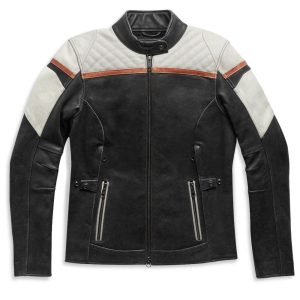 Leather Jacket, White/Black/Orange