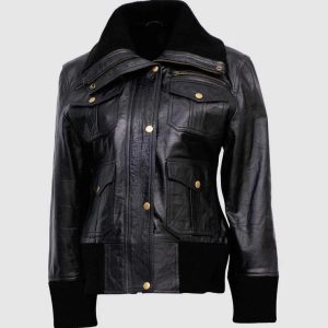 Black Leather Bomber Jacket