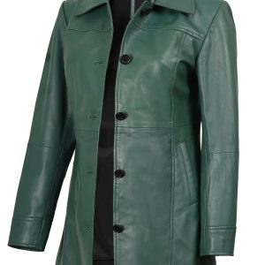 Kandis Women's Green Real Leather Car Coat