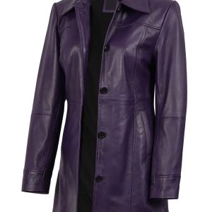 Kandis Women's Leather Purple 3/4 Length Car Coat