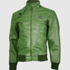 Green Leather Bomber Jacket