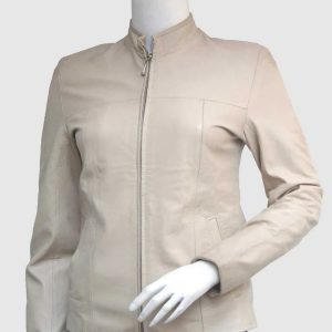 Slim Fit Cream Leather Jacket