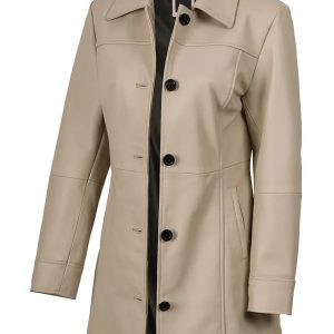 Kandis Women's Biege Real Leather Car Coat