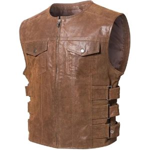 Men’s Brown Real Leather Motorcycle Vest