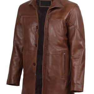 Bristol Men's Vintage Cognac Brown Leather Car Coat