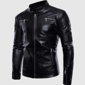 Standing Collar Leather Jacket