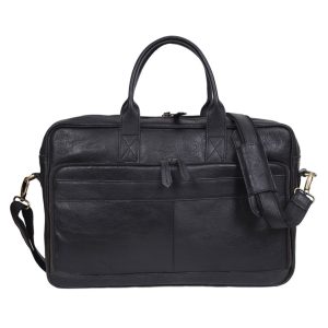 AUSTIN LAPTOP LEATHER BRIEFCASE  BLACK  16 INCH
