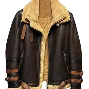 Ronald Double Belted Cuffs Collar Brown Shearling Jacket
