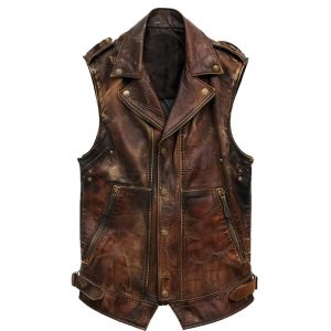 Men’s Amell Vintage Distressed Brown Leather Vest