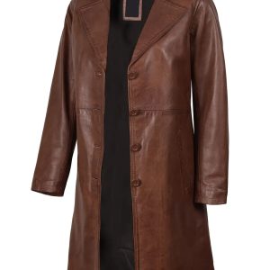 Women's Cognac Brown Real Leather 3/4 Length Coat