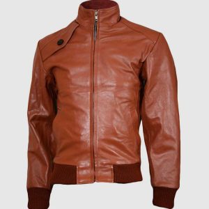 Tan Leather Bomber Jacket