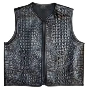 Men’s Black Embossed Biker Leather Vest