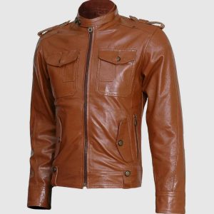 Tan Leather Biker Jacket