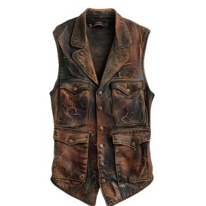 Men’s Brown Vintage Distressed Leather Vest