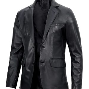 Mens Real Lambskin Black Leather Blazer