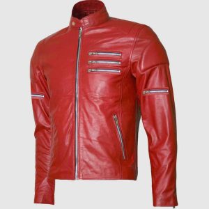 Red Cafe Racer Leather Jacket