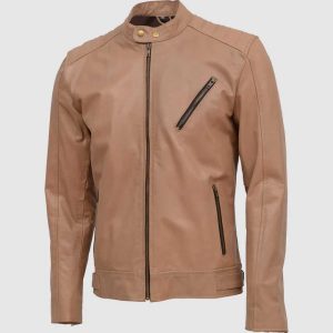 Beige Leather Biker Jacket