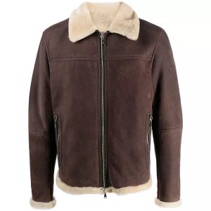 Mens Brown Suede Jacket With Sherpa Collar