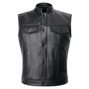 Men’s Black Motorcycle Biker leather Vest