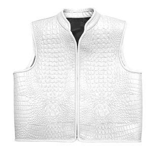 Men’s Premium White Leather Biker Vest