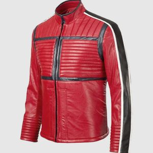 Red Leather Quilted Jacket