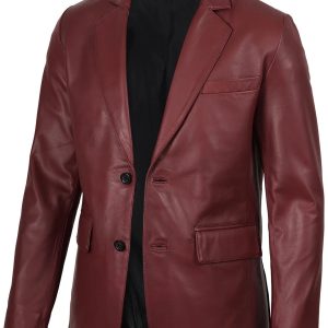 Men's Burgundy Real Leather Blazer