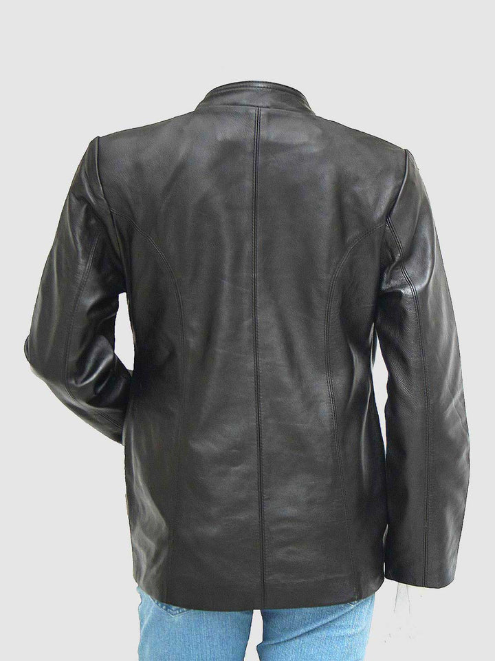 Slim Fit Black Leather Jacket - Image 2