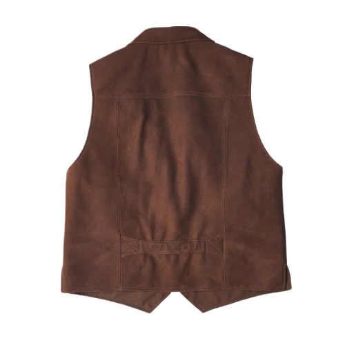 Men Brown Multi Pocket Style Leather Vest - Image 2