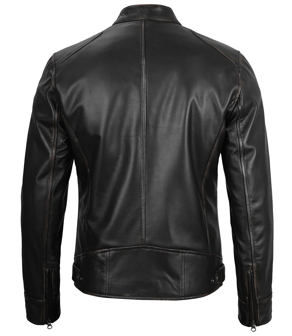 Dodge Men's Black Cafe Racer Leather Jacket - Image 2