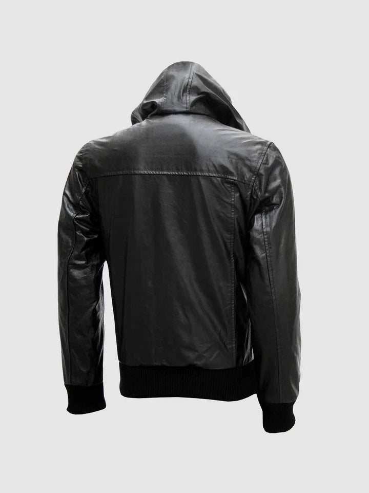 Leather Jacket With Hoodie - Image 2