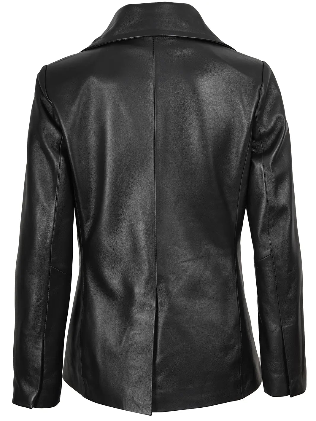 Women's Black Double Breasted Leather Blazer - Image 2