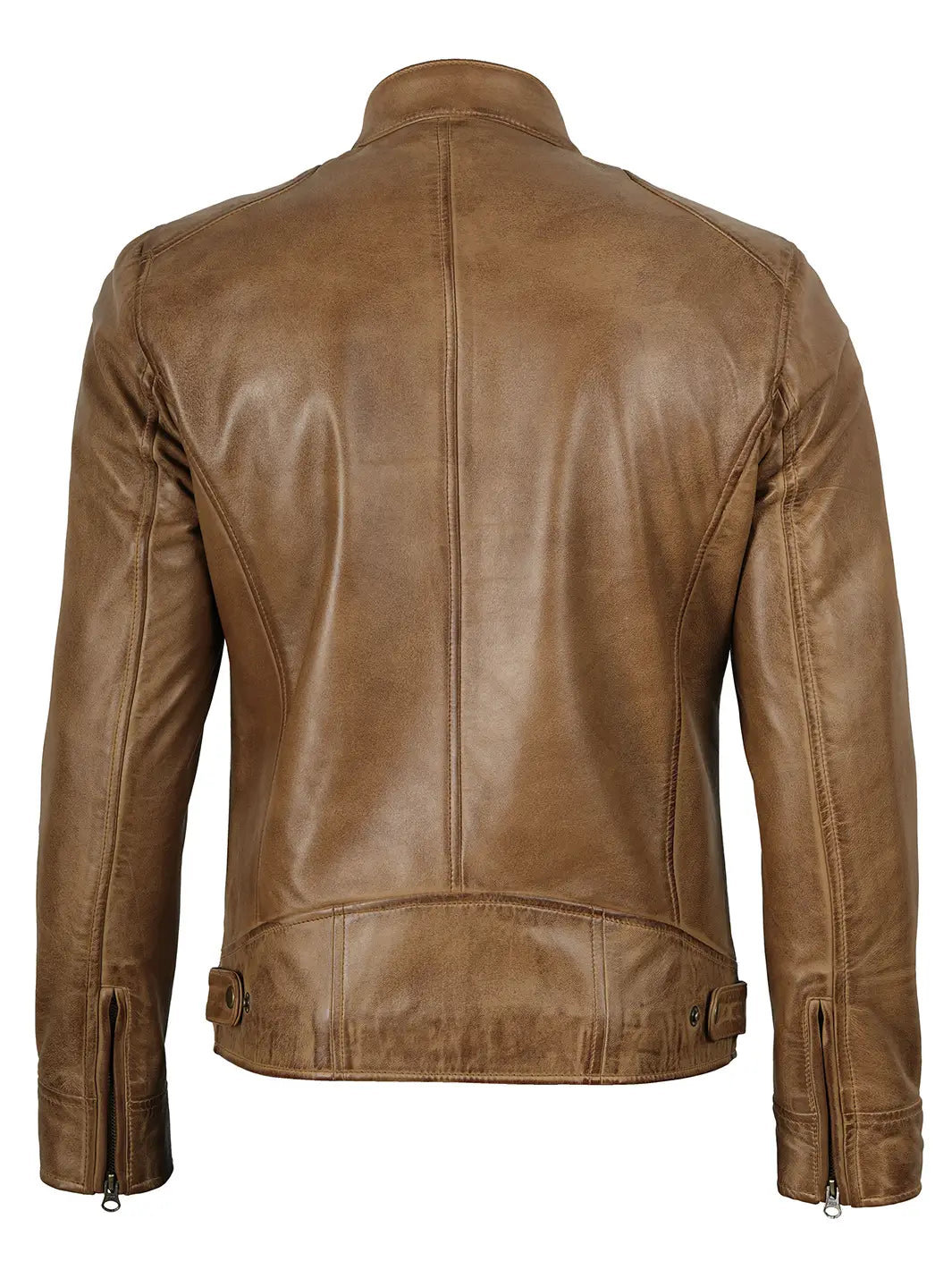 Dodge Men's Camel Brown Leather Cafe Racer Jacket - Image 2