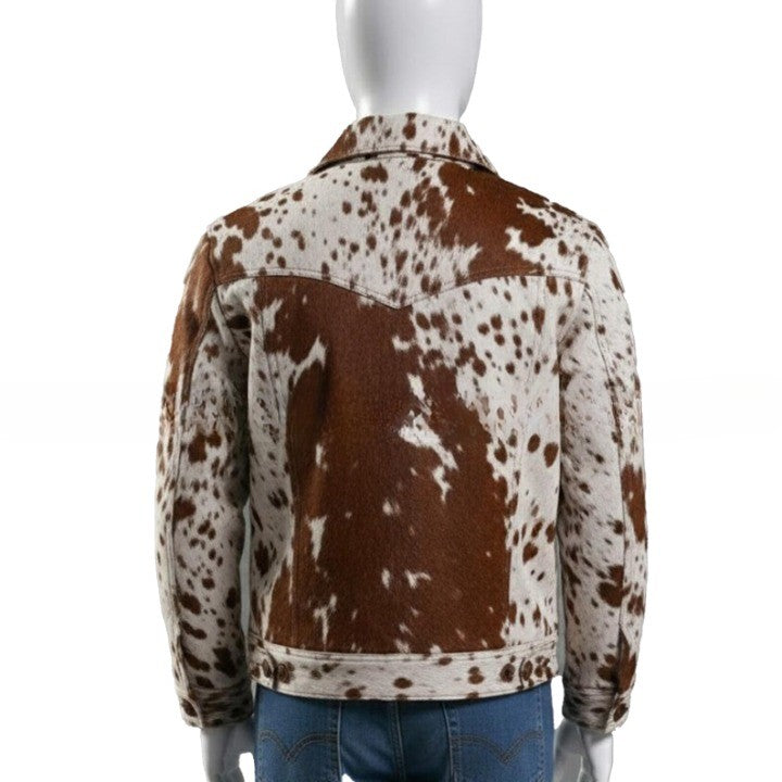 Mens Hair On Cowhide Leather Trucker Jacket Western Style - Image 2