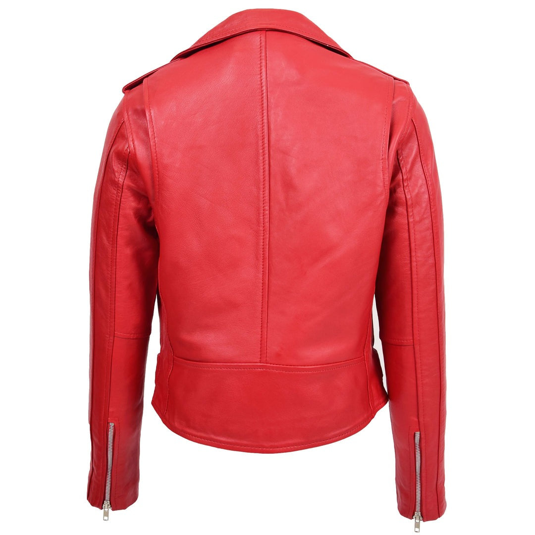 Womens Real Leather Biker Brando Style Jacket Mia Red - Image 2