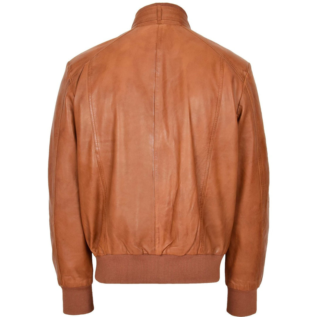 Mens Leather Bomber Flight Jacket Tom Tan - Image 2