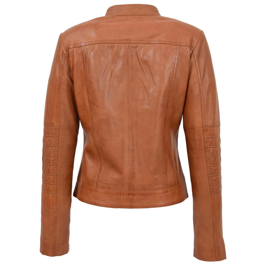 Womens Leather Classic Biker Style Jacket Alice Tan - Image 2
