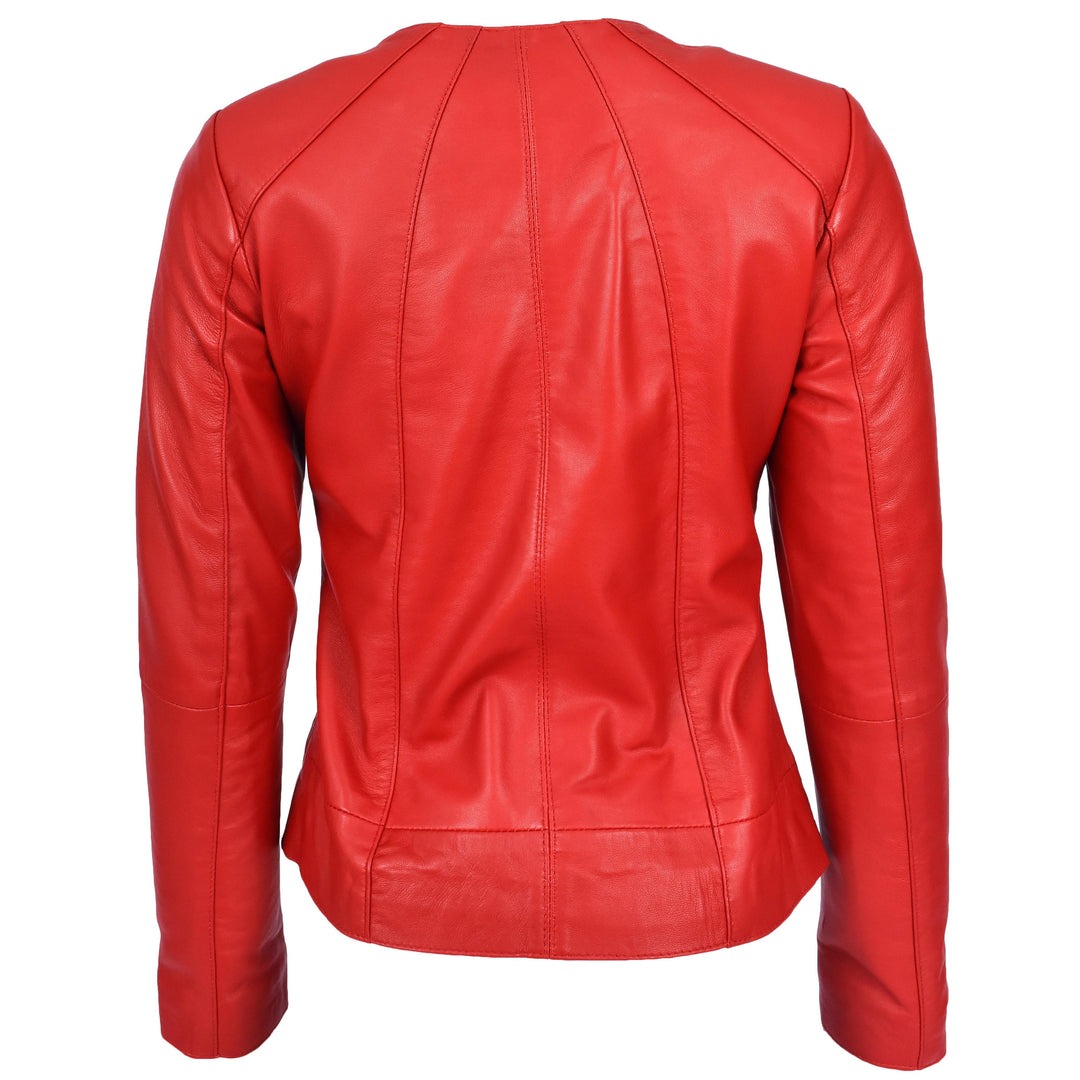Womens Real Leather Collarless Jacket Classic Style Lottie Red - Image 2