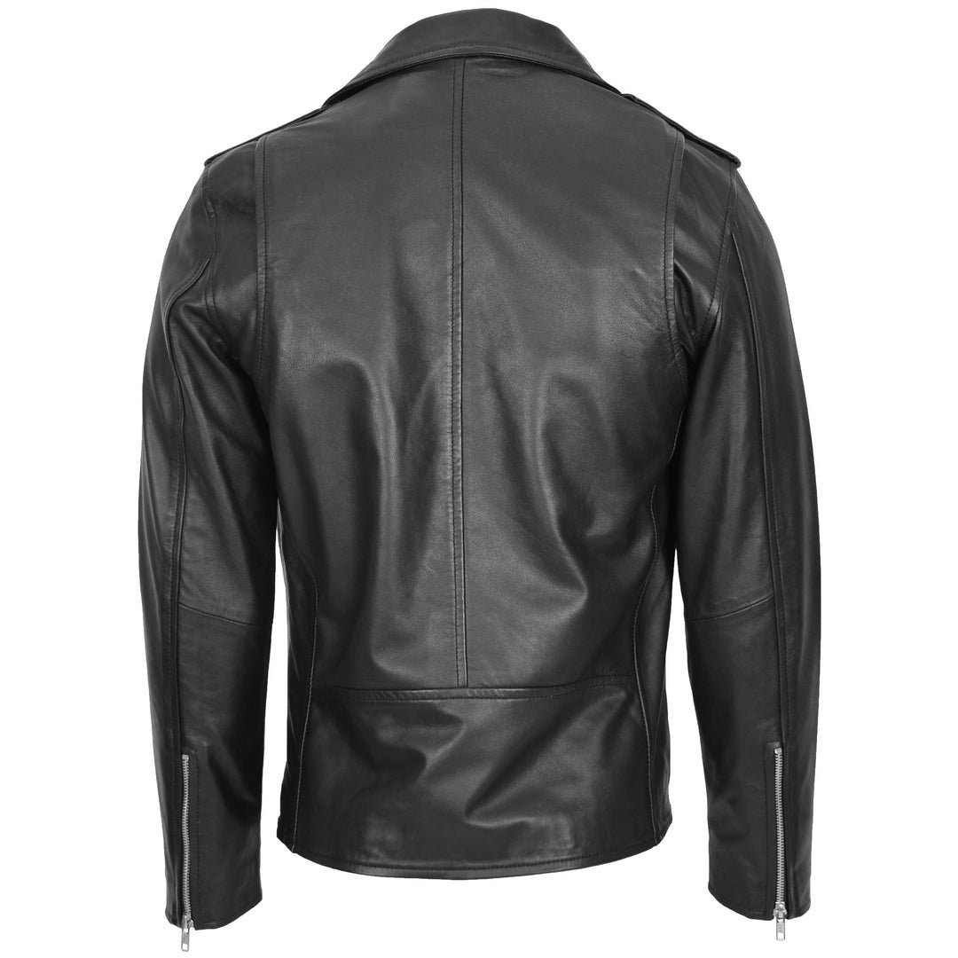 Mens Leather Biker Jacket Brando Style Johnny Black - Image 2